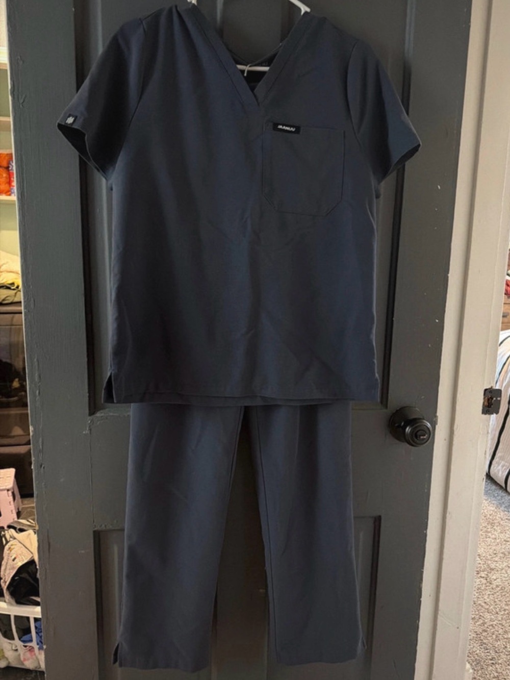 Jaanuu dark grey Scrub Set - V-Neck Top & Pants